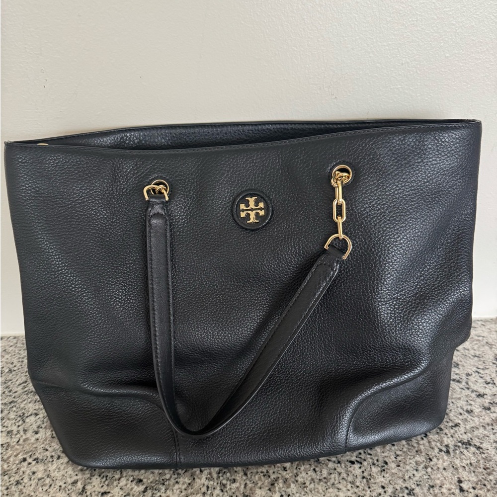 Tory Burch Black Leather Frida Tote Bag